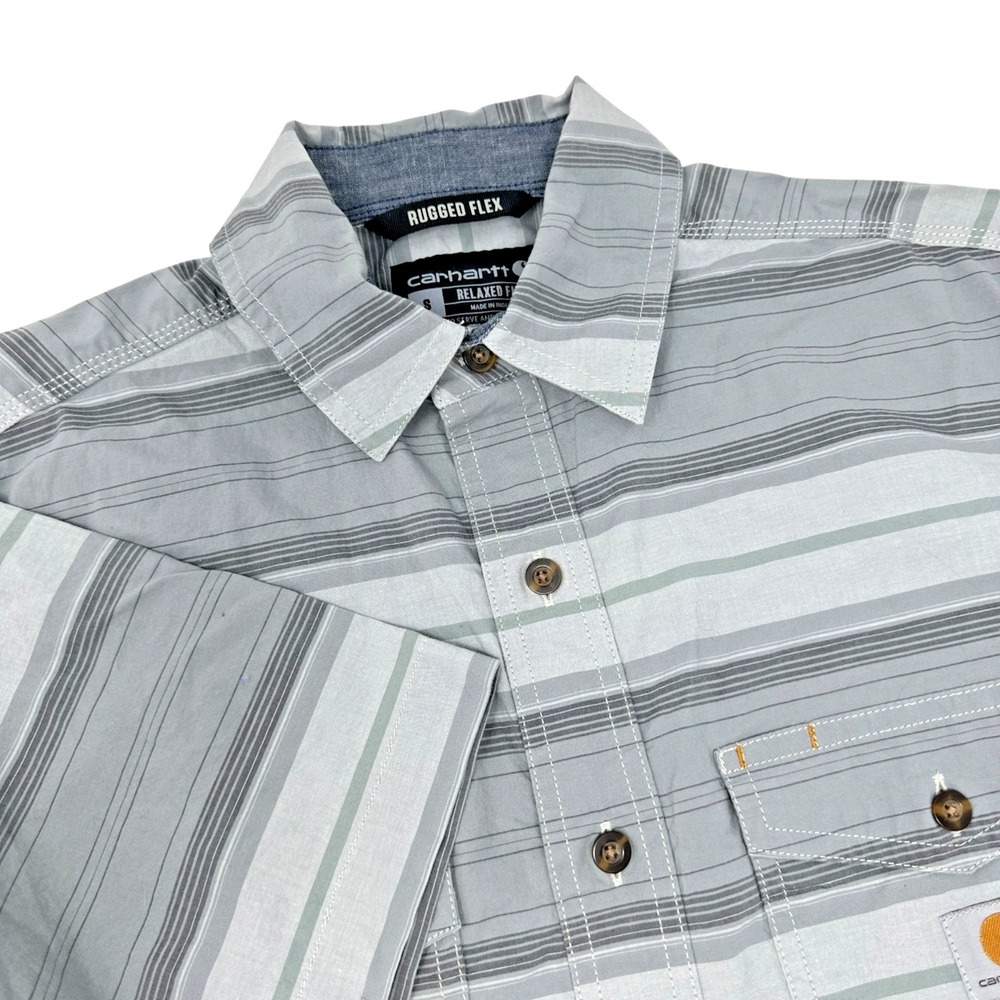 CARHARTT Rugged Flex Shirt Mens‎ Relaxed Fit Gray Striped Button Up Work Small